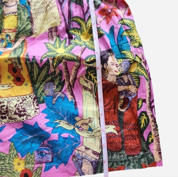 Little Tibet Frida Kahlo Multicolored Tropical Print Cotton Shorts Size L - Picture 5 of 6